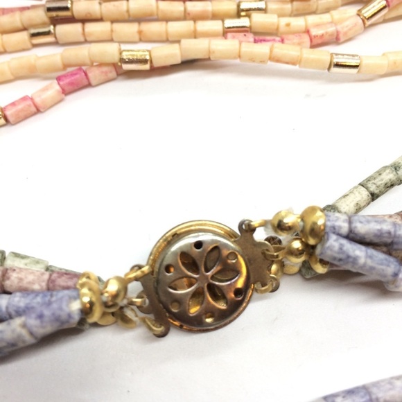 3/$30 VINTAGE BOHO MULTI STRAND NECKLACES TUBE BEADS BLUE PINK PLASTIC SET 2 - Picture 10 of 13